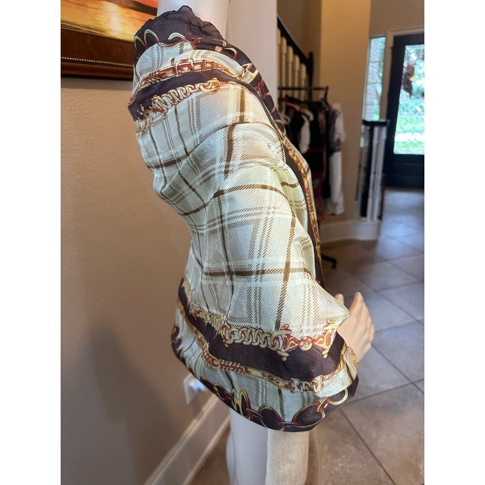 Equestrian Chain Motif 100% Silk Long 58”L x 25.5”W Gold Cowgirl Western Scarf - Picture 2 of 11